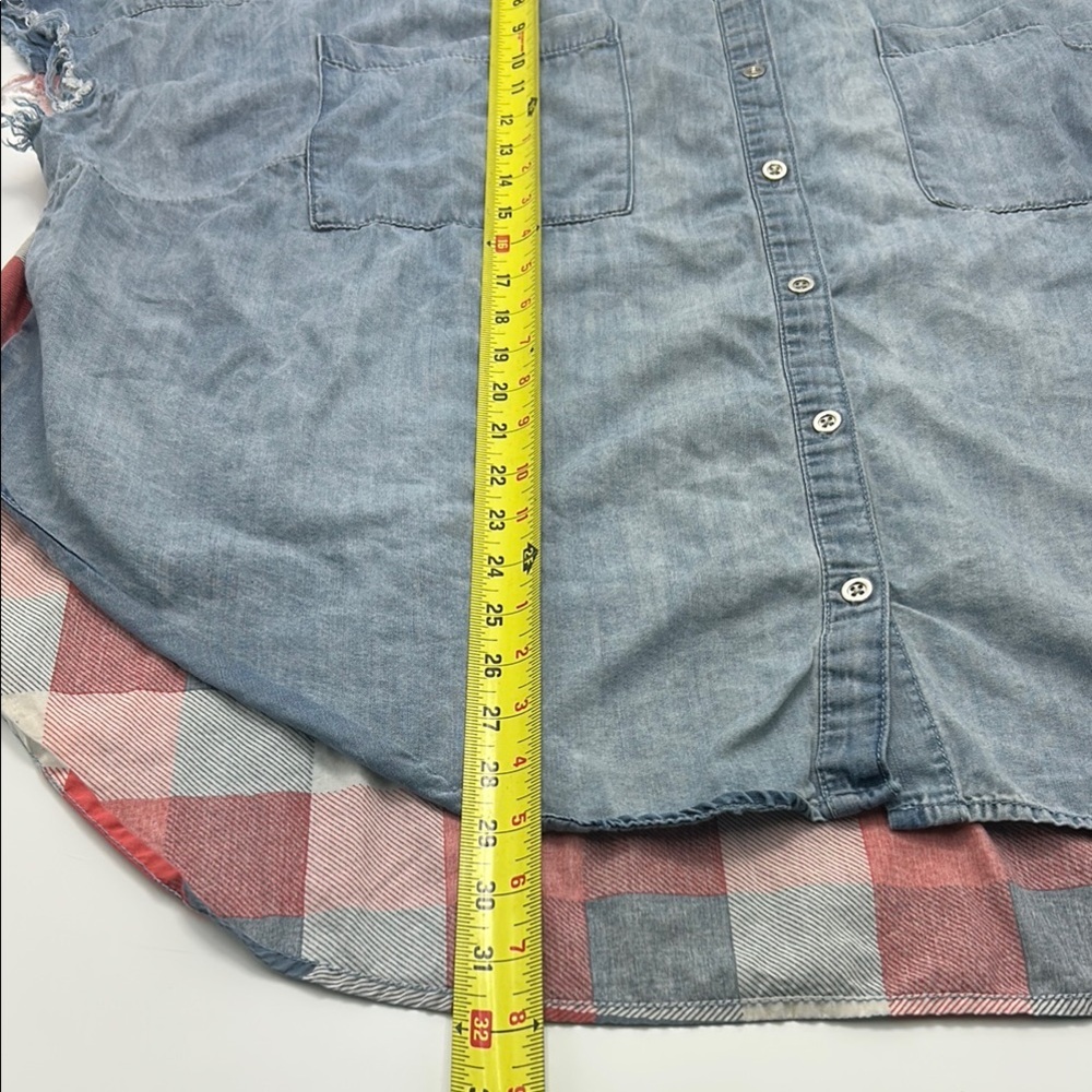 Cato Women's Boxy Shirt 22/24W Button Down Plaid Blue Red Dickie Sleeveless - Picture 6 of 12